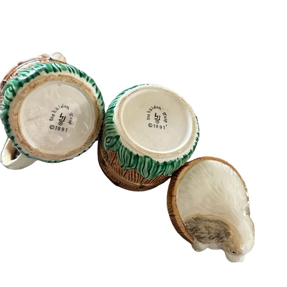 Spaniel Puppy in Barrel Creamer and Sugar Bowl w/ Lid Set VINTAGE - Picture 6 of 11